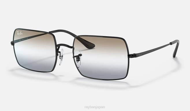 Ray-Ban ポリッシュブラック/クリアブラウン/グレー 男性 長方形 1969 バイグラデーション サングラス 44RX1171