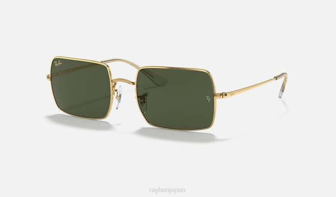 Ray-Ban ポリッシュゴールド/グリーン 男性 長方形 1969 サングラス 44RX744