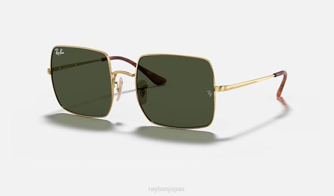Ray-Ban ポリッシュゴールド/グリーン 男性 スクエア 1971 クラシック サングラス 44RX608