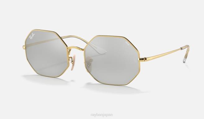 Ray-Ban ポリッシュゴールド/グレー/ブルーフォトクロミック 男性 オクタゴン 1972 ミラー エボリューション サングラス 44RX1093