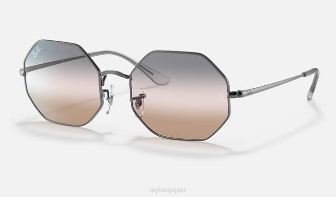 Ray-Ban ポリッシュガンメタル/ピンク/グレー 男性 オクタゴン 1972 バイグラデーション サングラス 44RX1118