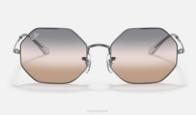Ray-Ban ポリッシュガンメタル/ピンク/グレー 男性 オクタゴン 1972 バイグラデーション サングラス 44RX1118