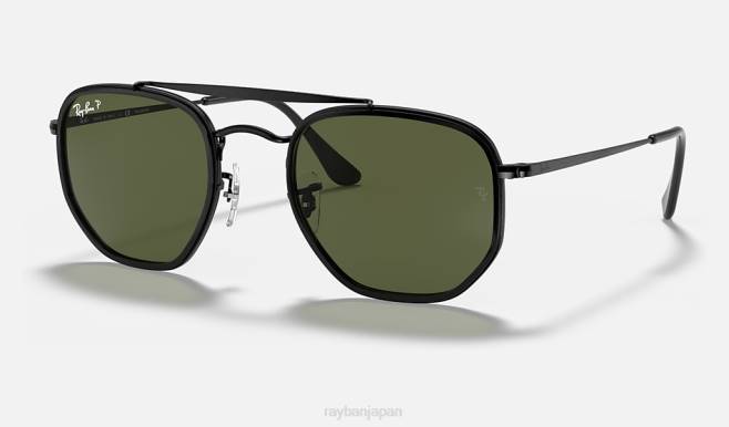 Ray-Ban ポリッシュブラック/グリーン 男性 元帥2世 サングラス 44RX694