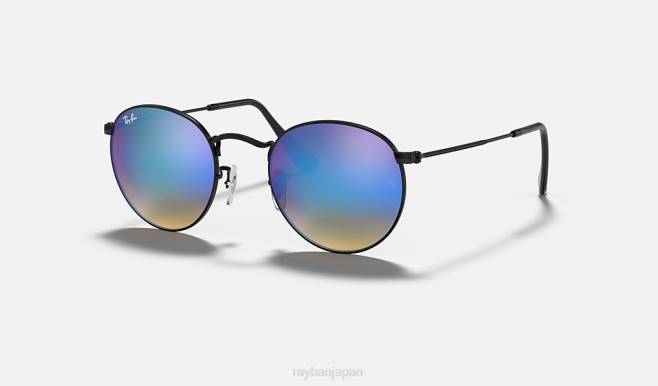 Ray-Ban ポリッシュブラック/ブルー 男性 ラウンドフラッシュレンズグラデーション サングラス 44RX1012