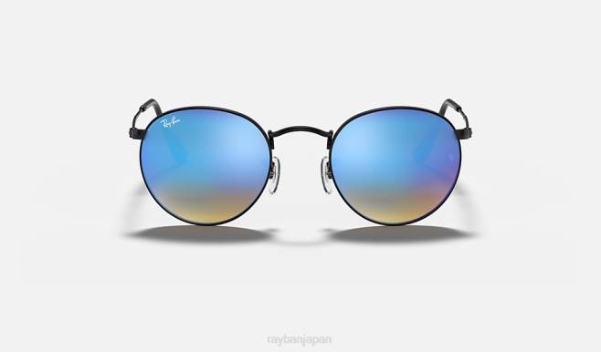 Ray-Ban ポリッシュブラック/ブルー 男性 ラウンドフラッシュレンズグラデーション サングラス 44RX1012