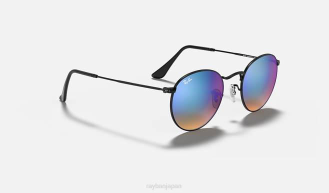 Ray-Ban ポリッシュブラック/ブルー 男性 ラウンドフラッシュレンズグラデーション サングラス 44RX1012