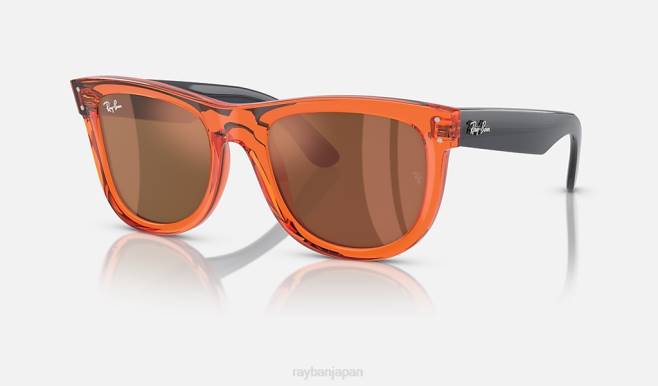 Ray-Ban ポリッシュドトランスペアレントオレンジ/コッパー 男性 ウェイファーラーリバース サングラス 44RX103