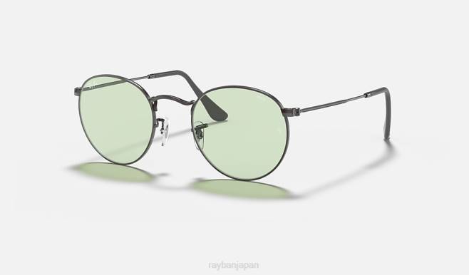 Ray-Ban ポリッシュガンメタル/グリーン/ブルーフォトクロミック 男性 丸い固体が進化する サングラス 44RX1070
