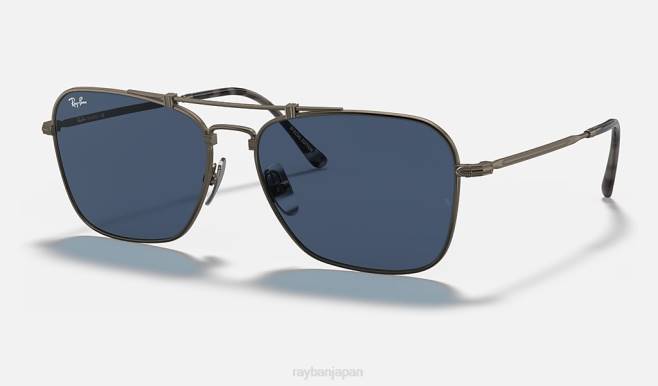 Ray-Ban マットグレー/ブルー 男性 キャラバンチタン サングラス 44RX1073