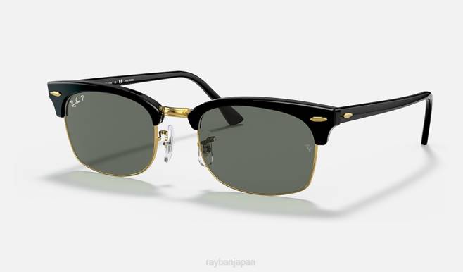 Ray-Ban ポリッシュブラック/グリーン 男性 クラブマスタースクエア サングラス 44RX1079