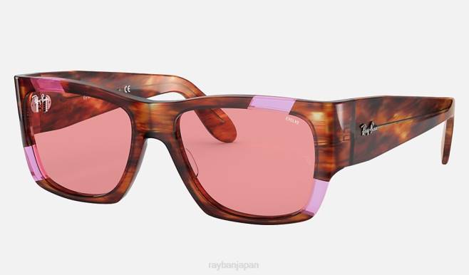 Ray-Ban ポリッシュド ストライプ ハバナ/ピンク フルオ/ピンク 男性 ノマドピンクフルオ サングラス 44RX1092
