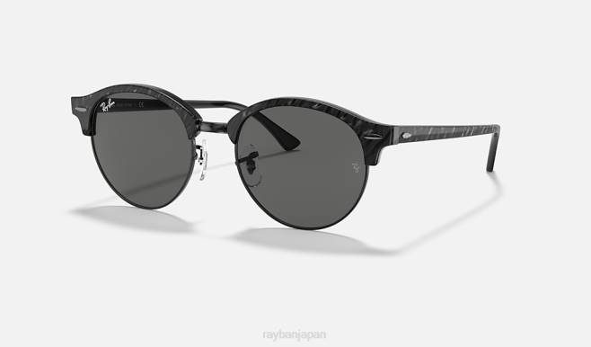 Ray-Ban ポリッシュブラック/ダークグレー 男性 クラブラウンド大理石 サングラス 44RX1142