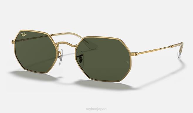 Ray-Ban ポリッシュゴールド/グリーン 男性 八角形 サングラス 44RX1178