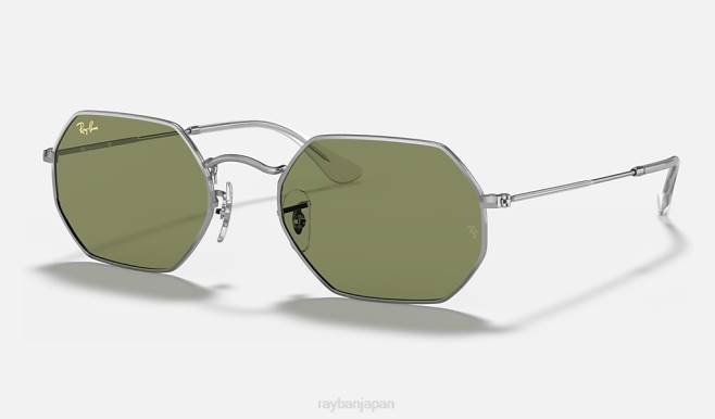 Ray-Ban ポリッシュシルバー/ライトグリーン 男性 八角形 サングラス 44RX1179