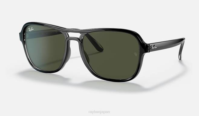 Ray-Ban ポリッシュブラック/グリーン 男性 州側 サングラス 44RX1233