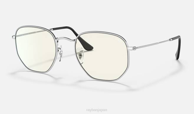 Ray-Ban ポリッシュシルバー/グレー 男性 ヘキサゴナルブルーライトクリアエボリューション サングラス 44RX1247