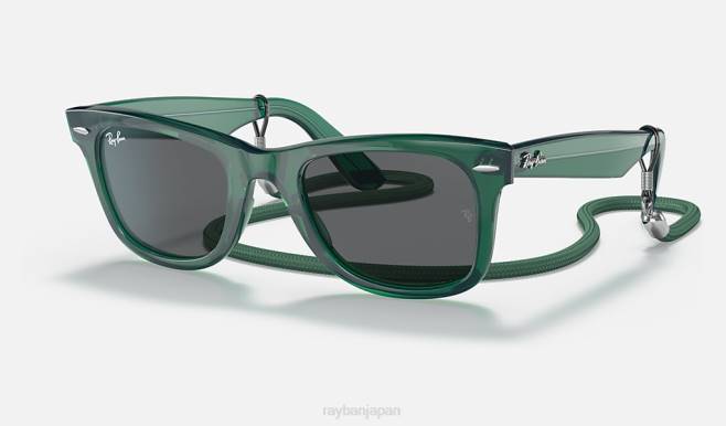 Ray-Ban ポリッシュドトランスペアレントグリーン/ダークグレー 男性 オリジナルのウェイファーラーカラーブロック サングラス 44RX1390
