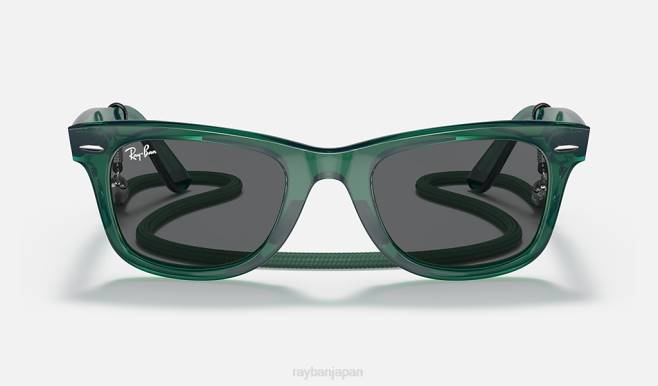 Ray-Ban ポリッシュドトランスペアレントグリーン/ダークグレー 男性 オリジナルのウェイファーラーカラーブロック サングラス 44RX1390
