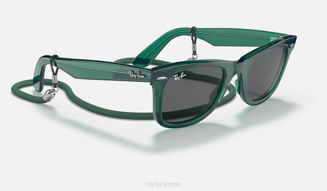 Ray-Ban ポリッシュドトランスペアレントグリーン/ダークグレー 男性 オリジナルのウェイファーラーカラーブロック サングラス 44RX1390