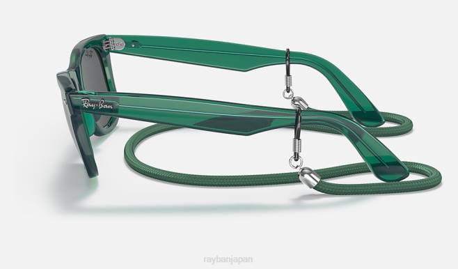 Ray-Ban ポリッシュドトランスペアレントグリーン/ダークグレー 男性 オリジナルのウェイファーラーカラーブロック サングラス 44RX1390