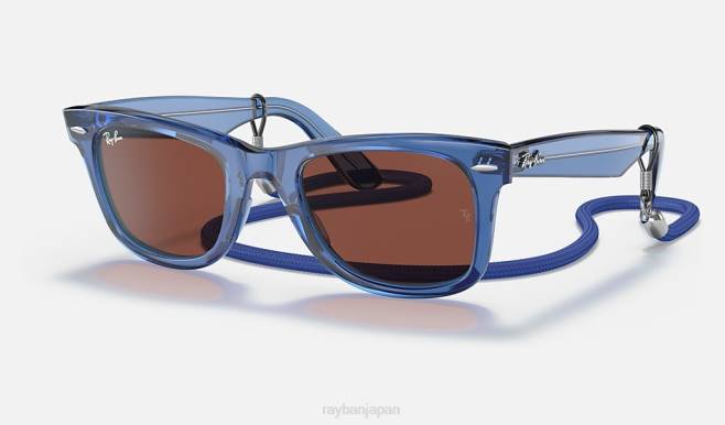 Ray-Ban 磨き上げられた透明なブルー/レッド 男性 オリジナルのウェイファーラーカラーブロック サングラス 44RX1392