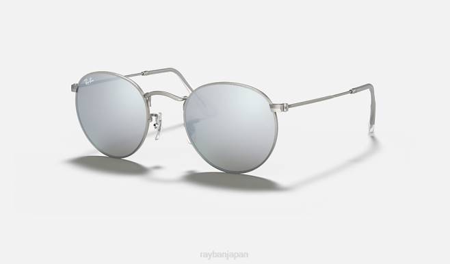 Ray-Ban マットシルバー/シルバー 男性 丸いフラッシュレンズ サングラス 44RX1526