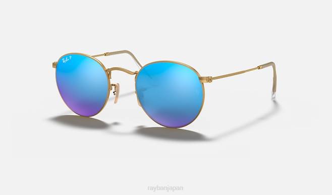 Ray-Ban マットゴールド/ブルー 男性 丸いフラッシュレンズ サングラス 44RX1527
