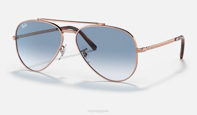 Ray-Ban ポリッシュドローズゴールド/ブルー 男性 新しい飛行士 サングラス 44RX169