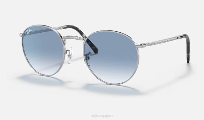 Ray-Ban ポリッシュシルバー/ブルー 男性 新しいラウンド サングラス 44RX198