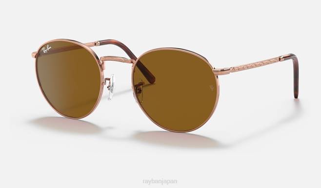 Ray-Ban ポリッシュドローズゴールド/ブラウン 男性 新しいラウンド サングラス 44RX199