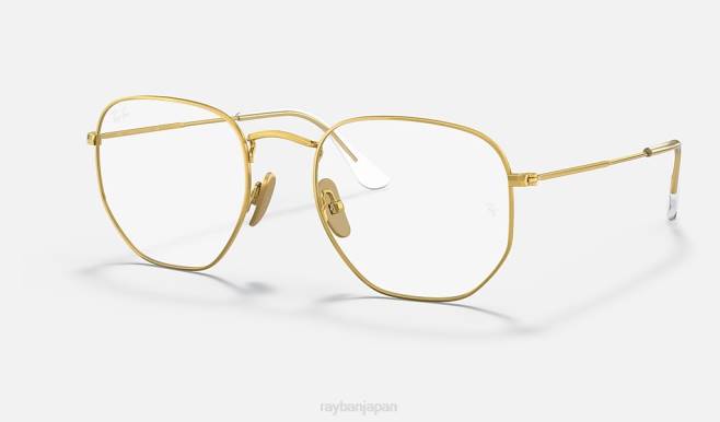 Ray-Ban 磨かれた金 男性 六角チタン光学系 眼鏡 44RX2070