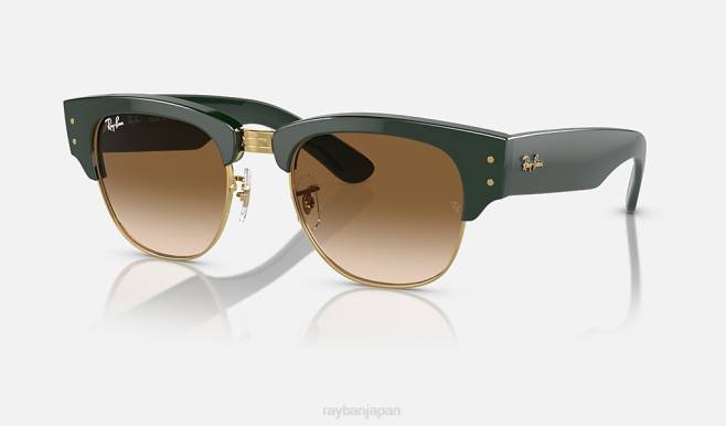 Ray-Ban ゴールド/ライトブラウンにポリッシュグリーン 男性 メガクラブマスター サングラス 44RX21
