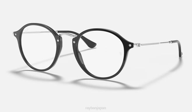 Ray-Ban ポリッシュブラック 男性 丸い斑点光学系 眼鏡 44RX2253