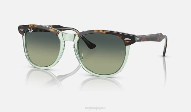 Ray-Ban 透明なグリーン/グリーンに磨かれたハバナ 男性 鋭い目 サングラス 44RX248