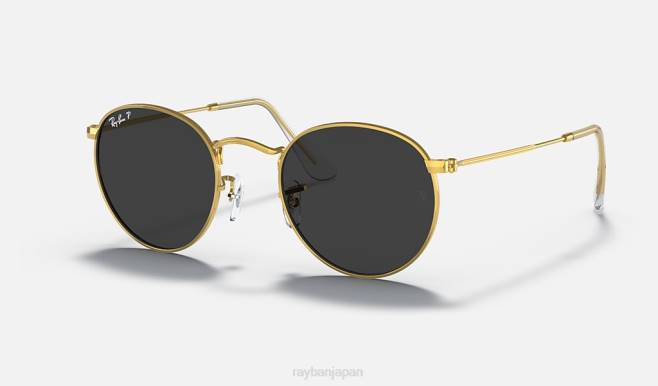 Ray-Ban ポリッシュゴールド/ブラック 男性 丸い金属 サングラス 44RX25