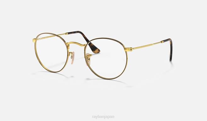 Ray-Ban ゴールドに磨かれたハバナ 女性 丸い金属光学系 眼鏡 44RX2537