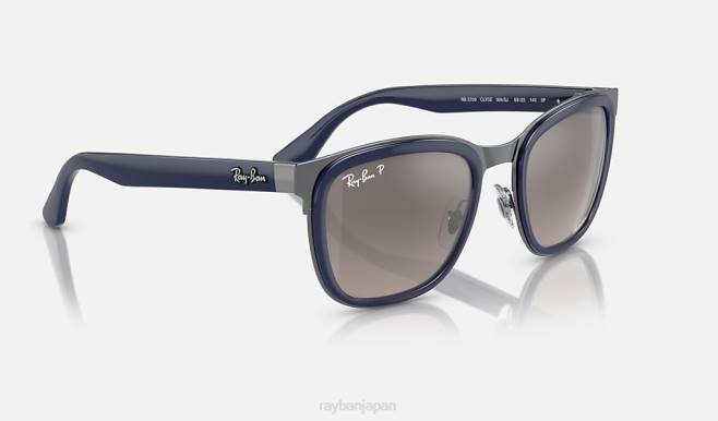 Ray-Ban ガンメタル/シルバーにポリッシュブルー 男性 クライド サングラス 44RX294