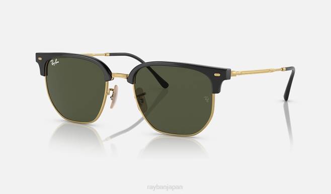 Ray-Ban ゴールド/グリーンにポリッシュブラック 男性 新しいクラブマスター サングラス 44RX309