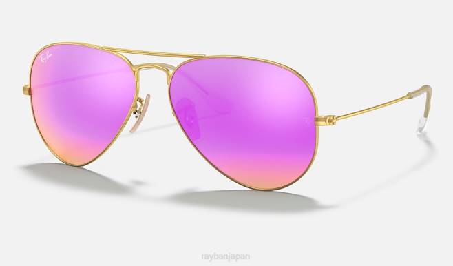 Ray-Ban マットゴールド/シクラメン 男性 アビエーターフラッシュレンズ サングラス 44RX345