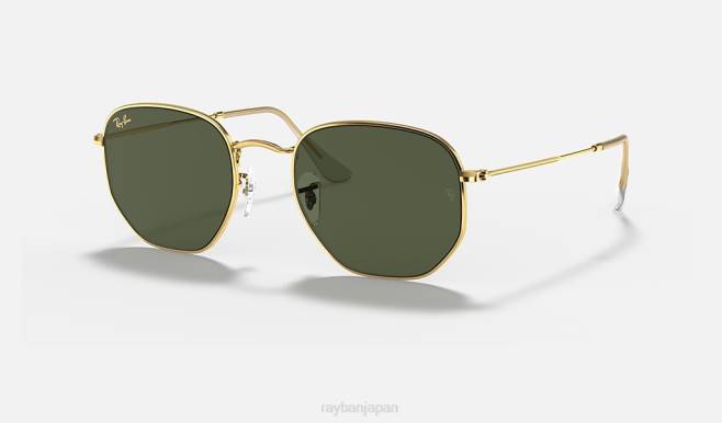 Ray-Ban ポリッシュゴールド/グリーン 男性 六角 サングラス 44RX348