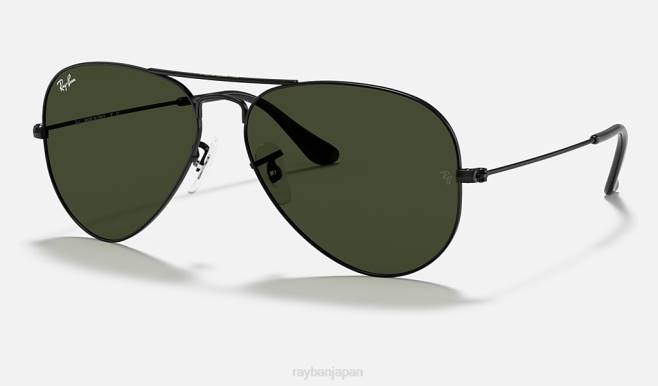 Ray-Ban ポリッシュブラック/グリーン 男性 飛行士クラシック サングラス 44RX4