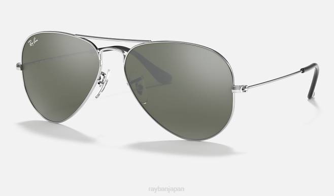 Ray-Ban ポリッシュシルバー/シルバー 男性 アビエイターミラー サングラス 44RX445