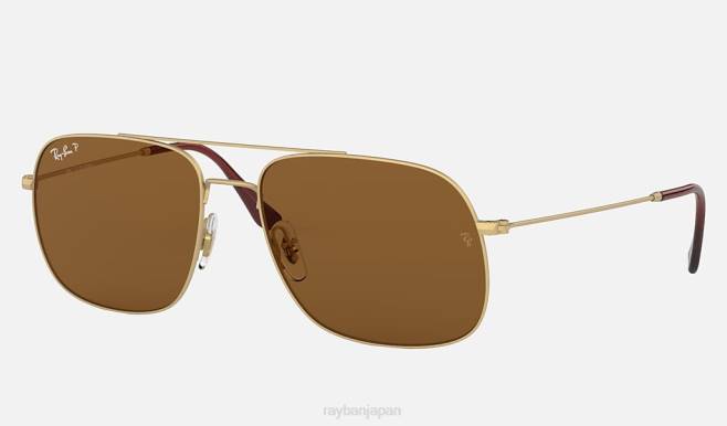 Ray-Ban マットゴールド/ダークブラウン 男性 アンドレア サングラス 44RX446