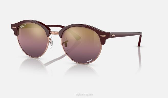 Ray-Ban ポリッシュボルドー、ローズゴールド/ゴールド/レッド 男性 クラブラウンドクロマンス サングラス 44RX464