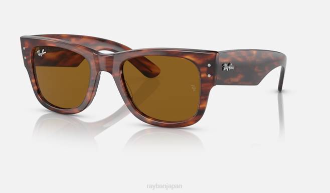 Ray-Ban ポリッシュドストライプ ハバナ/ブラウン 男性 メガウェイファーラー サングラス 44RX49
