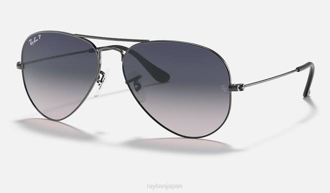Ray-Ban ポリッシュガンメタル/ブルー/グレー 男性 飛行士の勾配 サングラス 44RX525