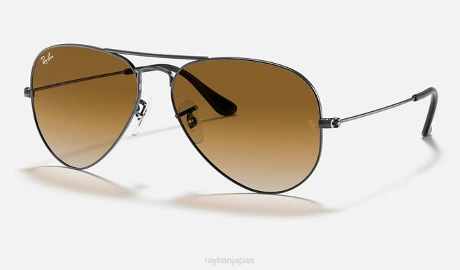 Ray-Ban ポリッシュガンメタル/ライトブラウン 男性 飛行士の勾配 サングラス 44RX532
