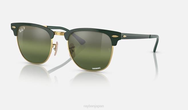 Ray-Ban ゴールド/ダークグリーンにポリッシュグリーン 男性 クラブマスターメタルクロマンス サングラス 44RX583