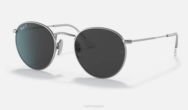 Ray-Ban ポリッシュシルバー/ブラック 男性 ラウンドチタン サングラス 44RX601