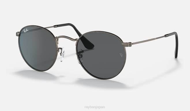 Ray-Ban マットガンメタル/ダークグレー 男性 アンティーク調の丸い金属 サングラス 44RX612